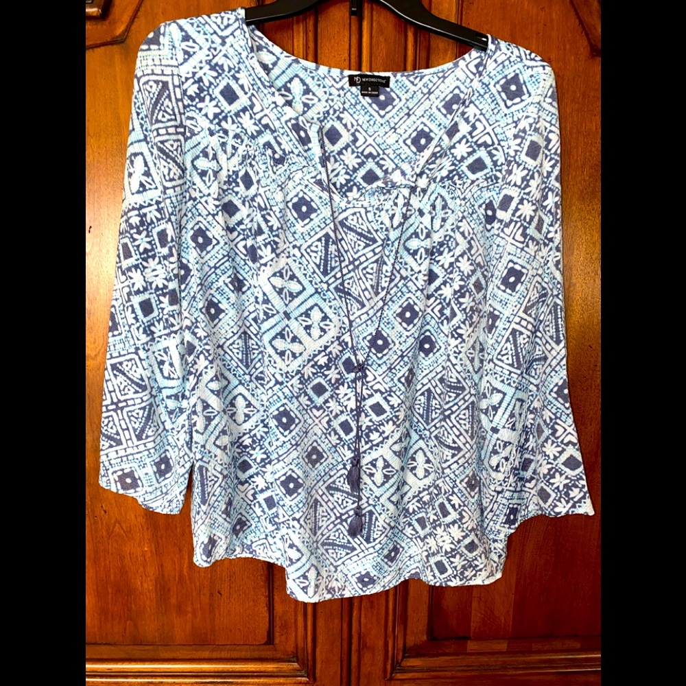 New Directions Boho Top with tassel tie
